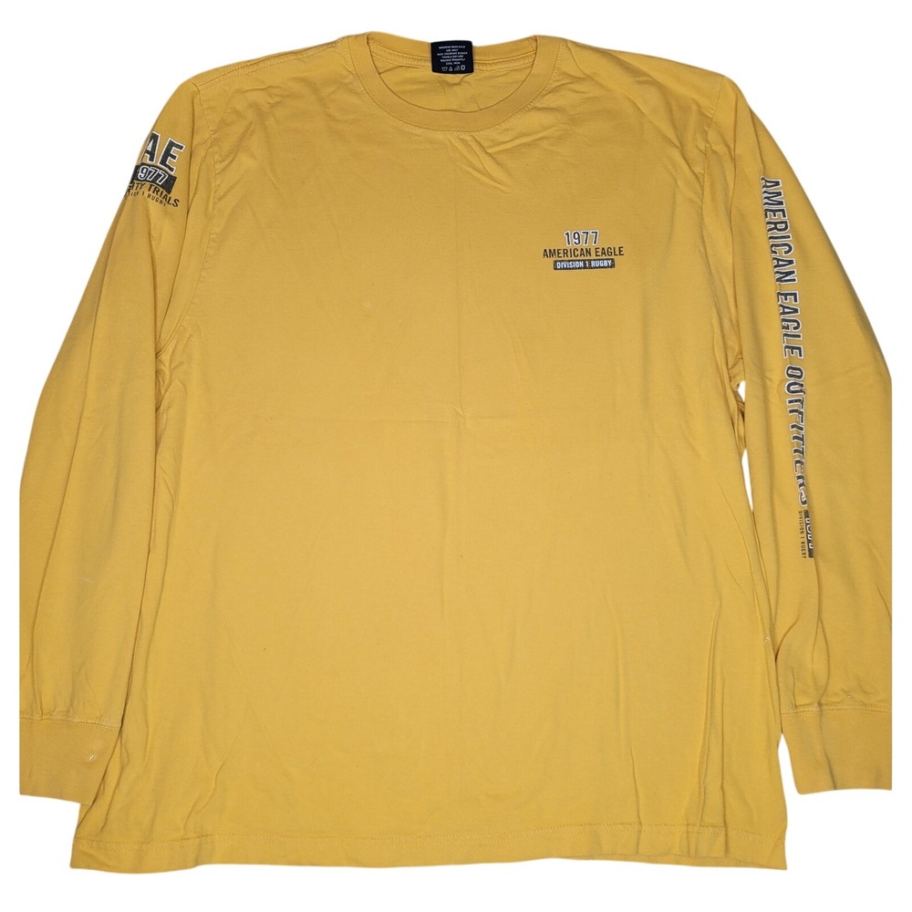 American Eagle Y2K 1977 Division 1 Rugby L Yellow Double Sided Long Sleeve Shirt